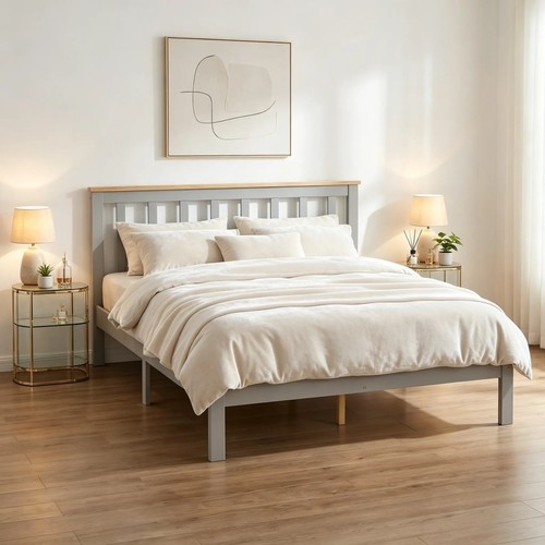Panana white grey double bed - white,
