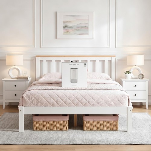 Solid pine wood double bed - wood,