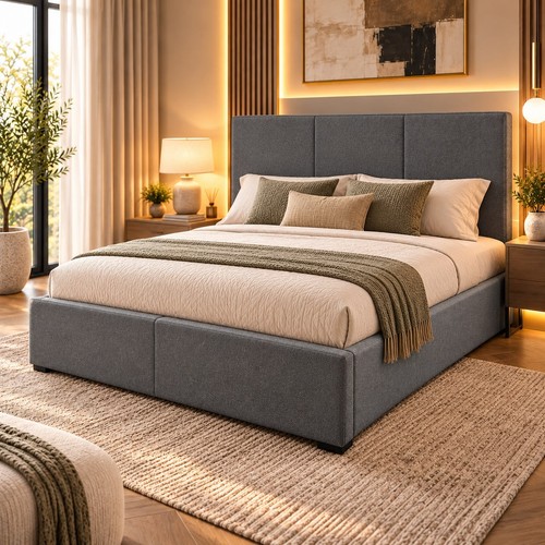4ft6 double bed grey ottoman - 4ft6,