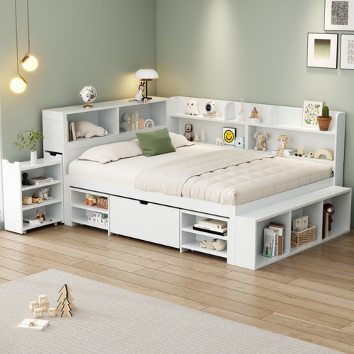 4ft6 double wooden storage bed - wooden,