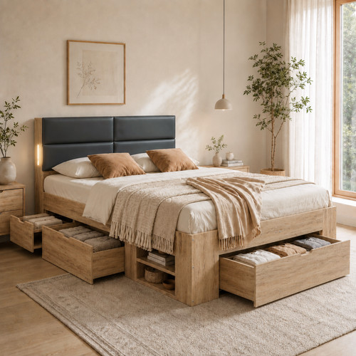 4ft6 double wooden bed - 4ft6, frame