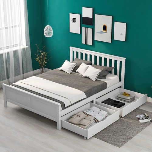 4ft6 double bed frame - double, wooden