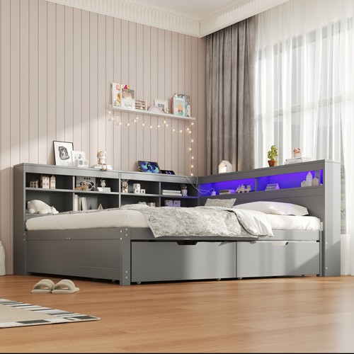 4ft6 double bed frame - bed, drawers