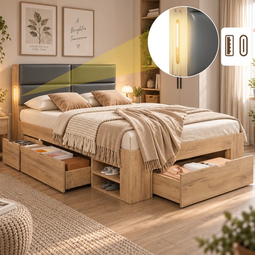 4ft6 double wooden - double, bed