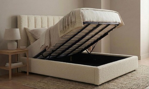Cream boucle ottoman gas lift - boucle,