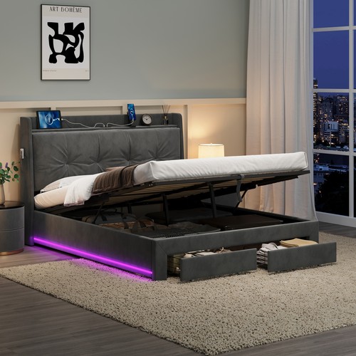 Double bed frame with drawers - bed,